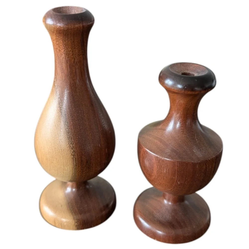 (2) Vintage MCM Danish Lathe Turned Small Bud Vases